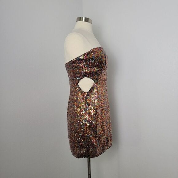 Lulus Magical Night Rainbow Sequin Strapless Cutout Bodycon Mini Dress Large - Picture 7 of 16